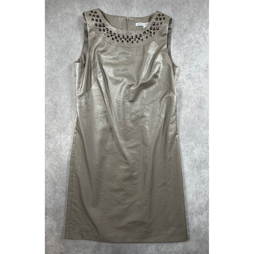 Donna Degnan Womens Size 4 Dress Metallic Taupe Studded Sheath Cocktail Lined